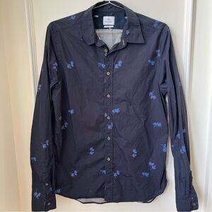 Paul Smith Tailored Fit Blue Leaf Print Button Down Collared Shirt Size Medium